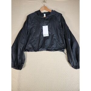 Lululemon Scuba Cropped Anorak Jacket Women Size 10 Black Workout Hooded